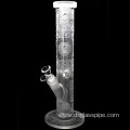 NEW DESIGN STRAIGHT SANDBLASTED PATTERN GLASS WATER PIPE WITH DOWNSTEN AND BOWL